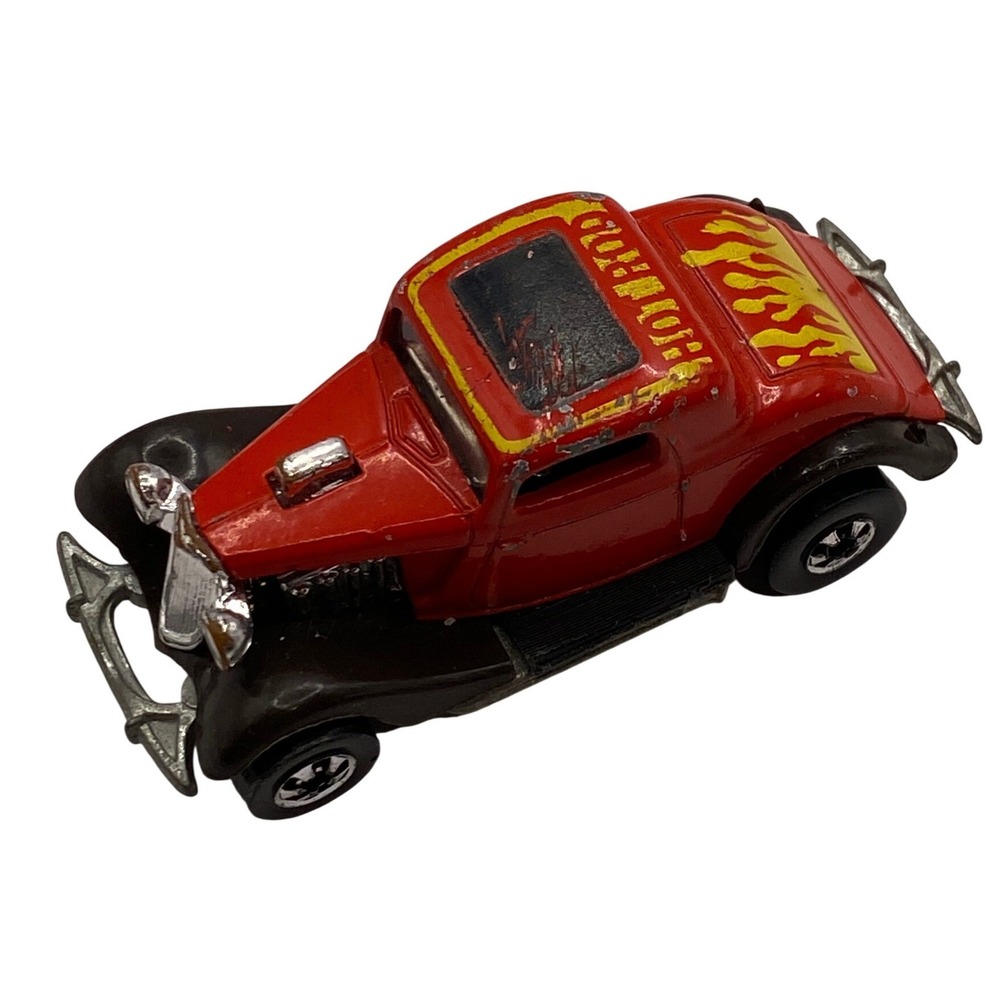 Vintage Hot Wheels 1979 Red 3-Window 34 Ford Coupe Hot Rod Flame Decal Hong Kong